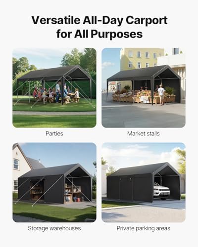 VEVOR 12x20 FT Heavy Duty Carport, Portable Car Canopy with Removable Sidewalls and Door, Outdoor Car Shelter, UV-Resistant, Water-Resistant, All-Season Car Shelter for Cars, Boats, and Equipment - Image 3
