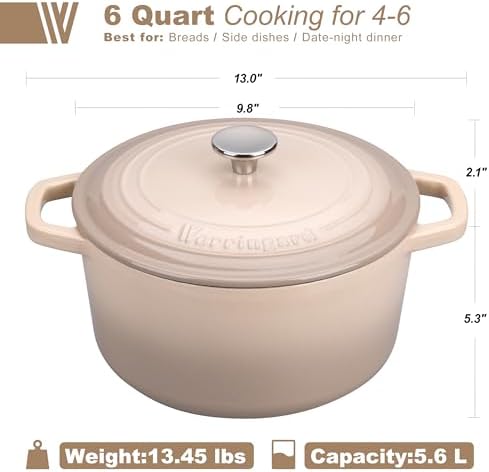 VORRINGARD Enameled Cast Iron Dutch Oven Pot with Lid, for Bread Baking, Round Bread Oven- include Sourdough Bread Baking Supplies Set, 6QT, Latte - Image 2