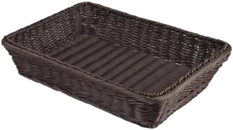 Large Wicker Bread Basket for Party Food, Rectangle Woven Fruit Basket, Gift Baskets Empty, Sturdy Durable Stackable Storage Baskets for Kitchen, Store, Restaurant, Party (Coffee, L) by Unknown