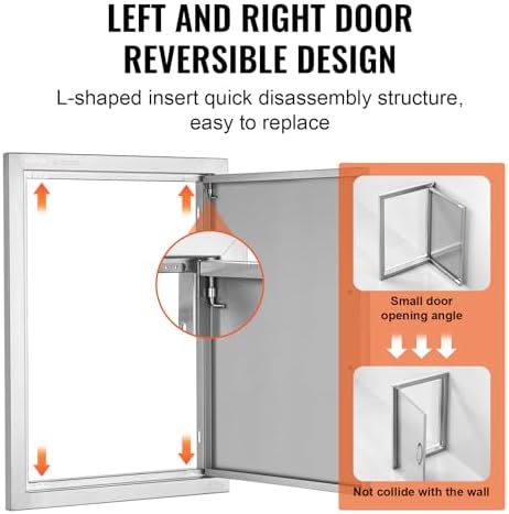 VEVOR Outdoor BBQ Access Door, 16W x 22H Inch, Stainless Steel Flush Mount, Vertical Door with Handle for Grilling Station - Image 4