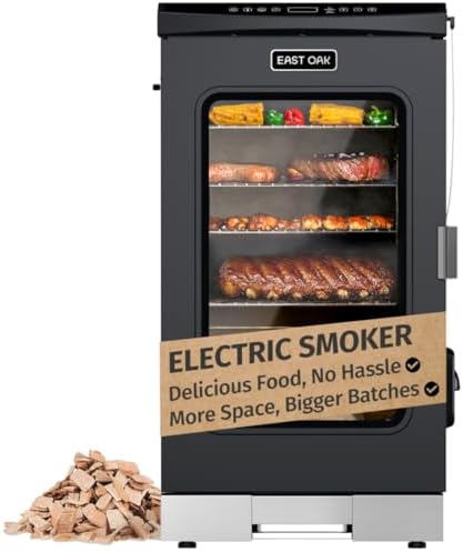 EAST OAK 30" Electric Smoker for Outdoors | Built-in Meat Probe & Clear Viewing Window | Side Chip Loader for 6x Longer Uninterrupted Smoking | 725 sq in Cooking Area for Bigger Batches, Mist Black by EASTOAK