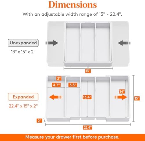 Lifewit Utensil Organizer for Kitchen Drawers, Expandable Utensil Tray - Image 2