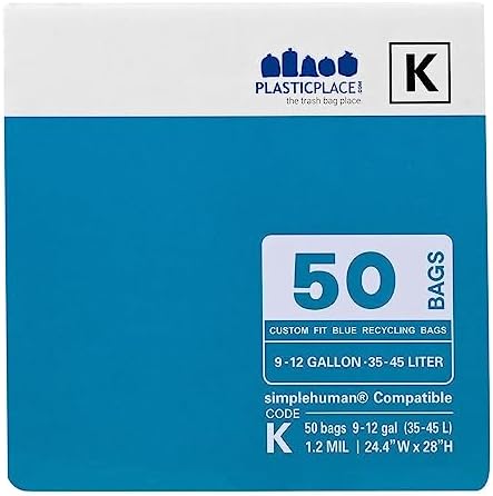 Plasticplace Custom Fit Trash Bags, Compatible with simplehuman Code K (50 Count) Tinted Blue Drawstring Garbage Liners 10 Gallon / 38 Liters, 24" x 28" - Image 6