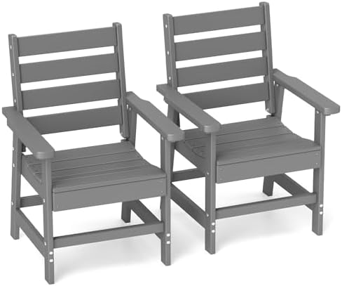GREENVINES HDPE Outdoor Dining Chairs Set of 2, Curved Seat Chair, Gray by GreenVines
