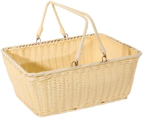 Outdoor PP Woven Picnic Basket Organizer Multipurpose Decor Sturdy Easy to Clean with Handle for Dining Table Home Snack- 45cmx35cmx20cm by Unknown