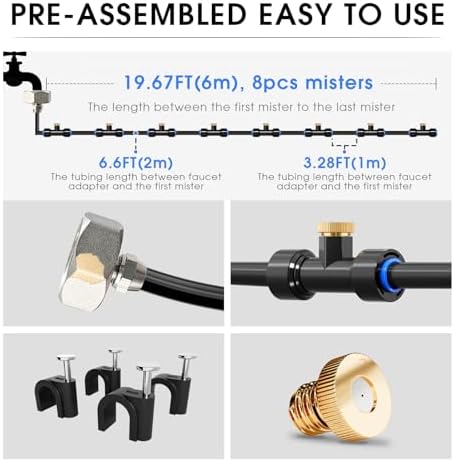 Misting Cooling System, 26FT (8M) Misting Line + 7 Brass Mist Nozzles + Brass Adapter(3/4") Outdoor Mister for Patio Garden Greenhouse Trampoline for Waterpark - Image 2