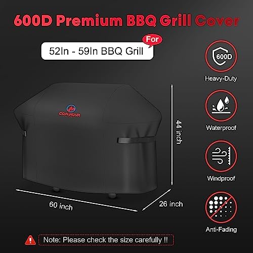 Comnova Grill Cover 60 Inch - 600D Grill Cover for Weber Genesis 300 Series Gas Grill Heavy Duty & Waterproof, Outdoor BBQ Cover for Weber, Char Broil, Dyna-glo, Nexgrill (Not Fit Genesis E325) - Image 2