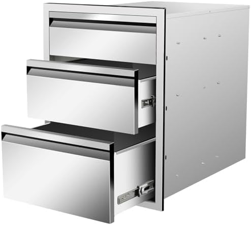Outdoor Kitchen Drawers 18" W x 23" H x 23" D Flush Mount Triple BBQ Drawers Stainless Steel Drawer with Hidden Handle for Outdoor Kitchen Island Patio Grill Station by Unknown