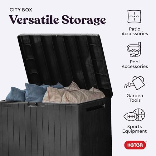 Keter City 30 Gal Outdoor Storage Box and Patio Side Table - Image 4