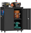 IRONFFICE Metal Storage Cabinet with Wheels,Lockable Steel Rolling Storage Cabinet with 2 Doors for Garage,Home Office,Assembly Required,Black by IRONFFICE