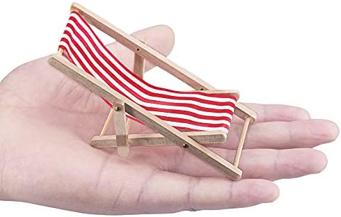 Dollhouse Miniature Furniture Accessories Foldable Wooden Beach Chair Mini Longue Deck Chair Doll House Ornament Kits for DIY Fairy Garden Dollhouse Decoration - Pack of 4 - Image 5