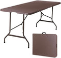 SUPER DEAL 6FT Folding Table for Indoor Outdoor, Portable Heavy Duty Fold-in-Half Plastic Dining Picnic Party Camping Table with Carrying Handle, Brown by Superdeal