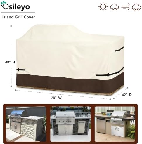 78 Inch Island Grill Cover - 600D Heavy Duty Waterproof All Weather Protection Extra Large Grill Covers,Island with Left/Right Grill Head,Grill Cover for Outdoor Grill, BBQ Cover(Beige&Brown) - Image 2