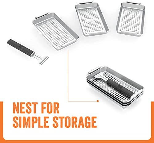 Yukon Glory Grill Basket Set, 3 Stainless Steel Baskets, Clip-On Handle - Image 3
