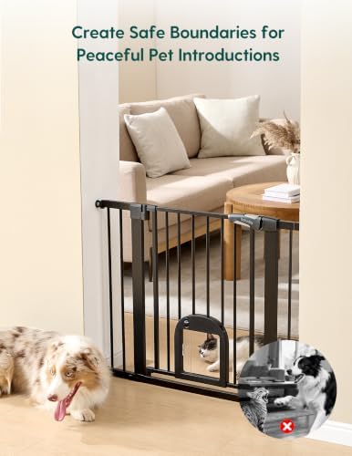 Babelio Extra Wide Dog Gate with Cat Door, CatPrivilege III, 29-48" - Image 4