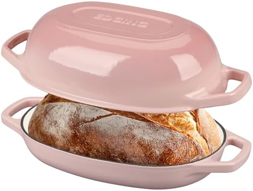 EDGING CASTING Enameled Cast Iron Oval Dutch Oven Pot with Lid, Dutch Oven for Sourdough Bread Baking, Bread Oven, Bread Dutch Oven, Oval Bread Pan, 5qt, Pink - Image 3