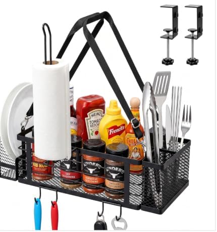 HOUSE AGAIN Grill Caddy for Blackstone Griddles, BBQ Organizer with Paper Towel Holder, Utensil Holder & Hooks, Outdoor Grill Storage Caddy for Condiments, Picnic Accessories Organizer, Camping & RV by HOUSEAGAIN