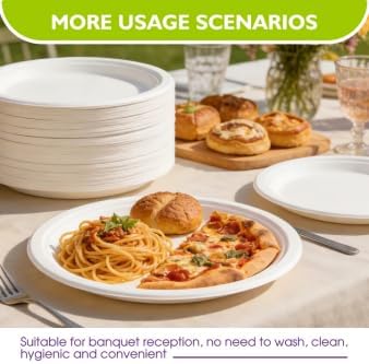 Compostable Paper Plates 10 Inch 500 Pack, Biodegradable Disposable Plates Heavy Duty White Plates, Made of Natural Sugarcane Bagasse, Unbleached Round Dinner Plates - Image 7