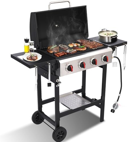 4-Burner Propane Gas Grill with Cast Iron Grate - 40000 BTU Output & Easy-Clean Grease Management for Perfect BBQs (4-Burner) by COOKIT