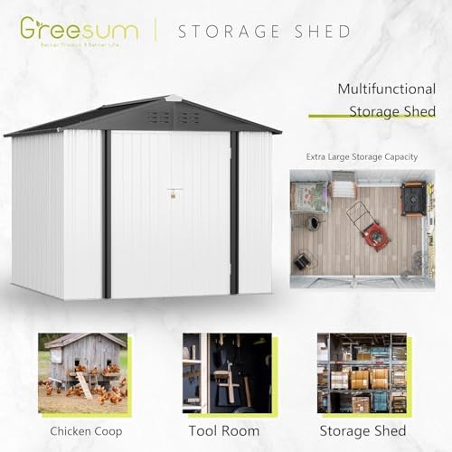 Greesum 8x6FT Outdoor Storage Shed Utility Tool Shed, White - Image 6
