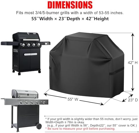 Grill Cover, 55 inch Heavy Duty BBQ Gas Grill Cover for Outdoor Grill, Waterproof, Weather Resistant, Anti-UV, Rip-Proof, Fade Resistant Barbecue Cover with Hook-and-Loop Straps for Most Grills - Image 2
