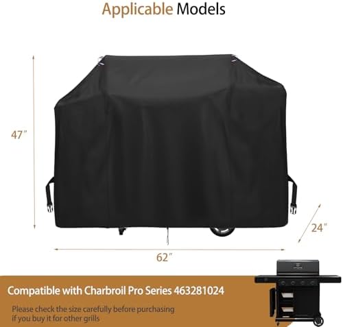 BBQ Grill Cover for Charbroil Pro Series 463281024, Waterproof 600D Outdoor Propane Barbecue Covers Smoker Covers- 62" L x 24" W x 47" H - Image 2