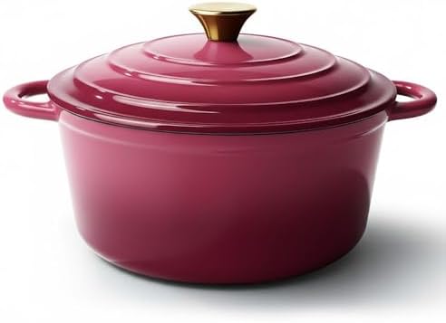 Vintage Style 4.5 Quart Dutch Oven Pot with Lid, Non Stick Enameled Cast Iron Dutch Oven for Bread Baking, Heavy-Duty, Oven Safe Ceramic Cookware Up to 500°F for Baking, Braising, Stews, Roasting, Rose by Unknown