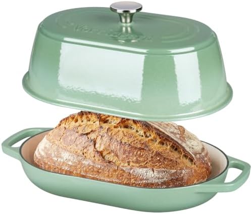 VORRINGARD Enameled Cast Iron Dutch Oven Pot with Dome Lid, Oval Bread Oven for Homemade Sourdough Bread Baking, Oven Safe up to 500°F, 6 Quart, Sage Green by Unknown