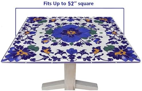Table Cloth with Elastic Fitted Edges, Mexican Talavera Pattern Printed on Washable Square Fitted Table Cover, Ideal for Weddings Birthdays Events, Fit for 52" x 52" Square Tables - Image 5
