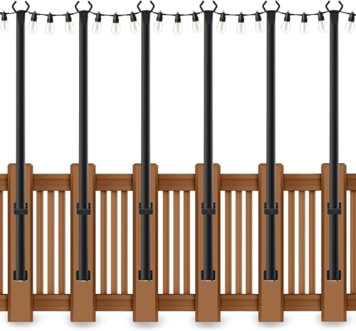 AHRLHR 6 Pack 5 Ft String Light Poles, String Light Poles for Outside with Fixing Clips,Metal Poles for Outdoor String Lights, Hanging Light Poles for Deck Fence Garden Backyard Wall Bistro by Unknown