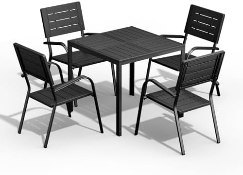 VINGLI Outdoor Patio Dining Set,5 Piece Square Table Patio Furniture Set,HDPE All-Weather Material Outdoor Dining Table and Chair for Garden, Backyard, Poolside,Black - Image 3