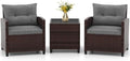 RELAX4LIFE 3-Piece Patio Furniture Set - Wicker Bistro Conversation Set w/2 Cushioned Armchairs & Glass Topped Table, Outdoor Rattan Sofa for Porch Balcony Poolside (Grey) by RELAX4LIFE