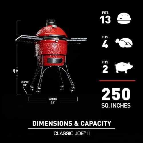Kamado Joe Classic Joe Series II 18-inch Ceramic Charcoal Grill and Smoker with Cart, Side Shelves, Stainless Steel Grates and 250 Cooking Square Inches in Red, Model KJ-23RHC - Image 3