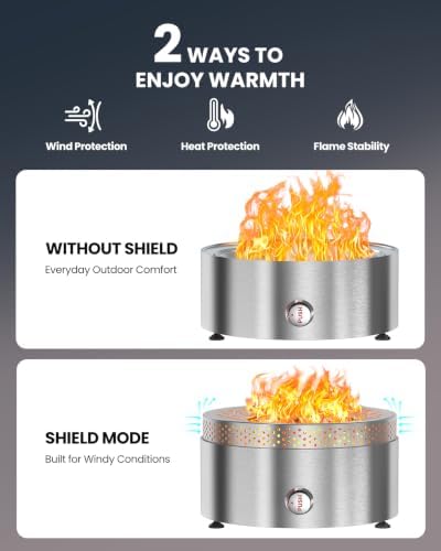 Ciays 19" Outdoor Propane Fire Pit with Wind Shield, Stainless Steel - Image 4