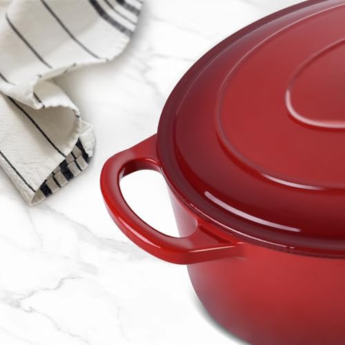 Leonyo 7-Quart Enameled Cast Iron Oval Dutch Oven Pot with Lid, Red - Image 6