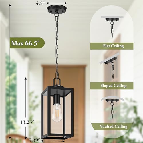 BesLowe Dusk to Dawn Outdoor Pendant Light for Porch Gazebo, Black - Image 6