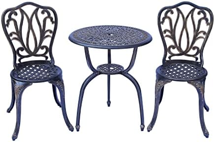 C/G 3 Piece Bistro Set,Outdoor Patio Set,Anti-Rust Cast Aluminum Bistro Table Set for Park Yard Front Porch Furniture(Antique Copper) - Image 2