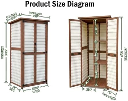 Waterproof Outdoor Storage Cabinet, 69" Tall Fir Wood Vertical Tool Shed - Image 4