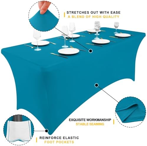 Smiry 5 Pack Spandex Table Cloth 6FT, Elastic Fitted Teal Tablecloth - Image 2