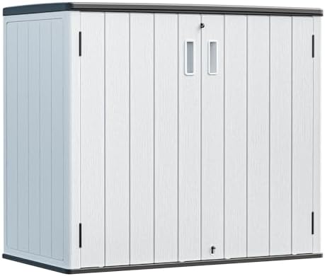 HOMSPARK Outdoor Storage Shed 37 Cu.Ft, All-Weather Resistant Resin Garden Sheds & Outdoor Storage Clearance with Floor, Double-Layer Plastic Tool Sheds for Patio, Garden & Lawn (Light Gray) by HOMSPARK