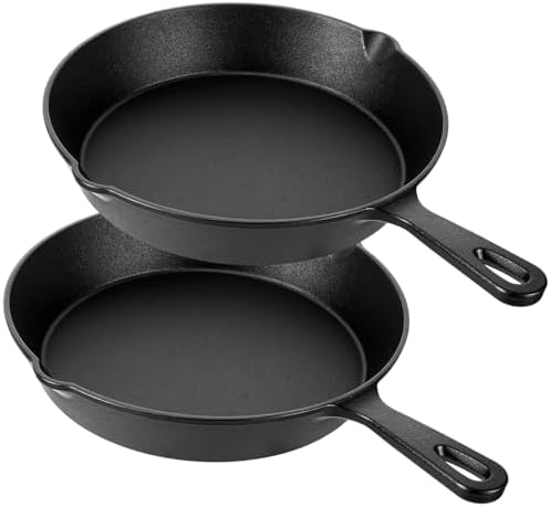 Vesici 2 Pcs Cast Iron Skillet Frying Pans with Drip-spouts Circle Non-stick Frying Skillet Omelette Pan Safe Healthy Cookware for Home Barbecue Kitchen Party Restaurant Catering Service (10.2 Inch) by Vesici