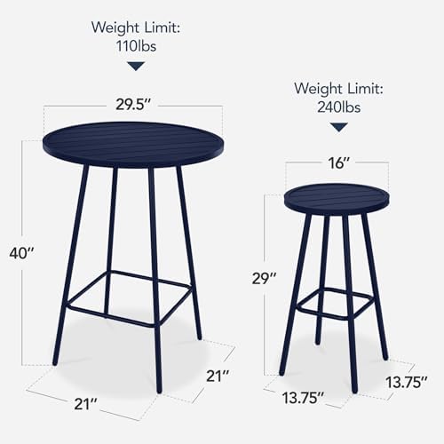 Best Choice Products 3-Piece Patio Dining Set, Bar Height, Outdoor Bistro Set, Outdoor Round Bar Table w/ 2 Bar Stools, Steel - Navy - Image 2