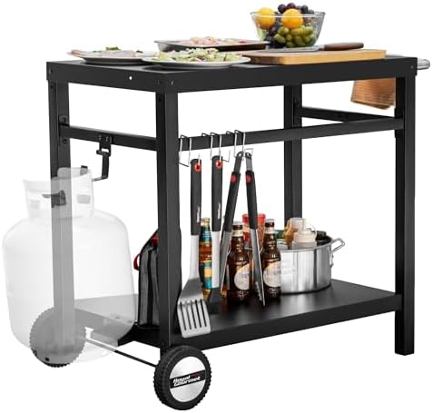 Royal Gourmet Dining Cart Table with Double-Shelf PC3401B (Black) by RoyalGourmetCorp