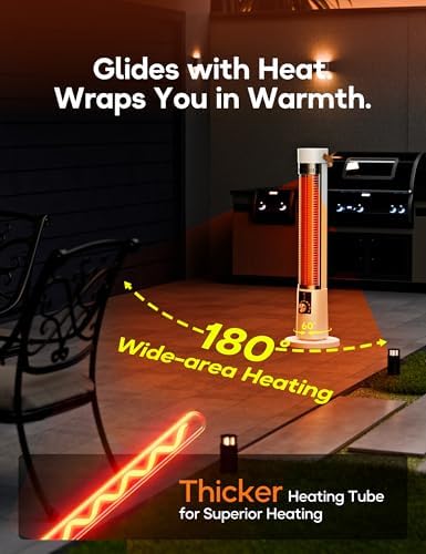 Patio Heater for Outdoor Use, Infrared Electric Outdoor Heater, 1500W Instant Heating, 60-Degree Oscillation, 9 Heat Levels, 9H Timer, Remote, for Garage, Backyard, Large Room, Indoor, 32.3", White - Image 3