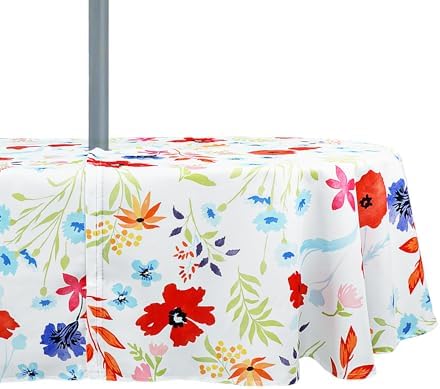 Oval Outdoor Tablecloth with Umbrella Hole and Zipper, Patio Table Covers for Spring/Summer, Machine Washable Outdoor Party/Picnic Oval Table Cloth - Image 7