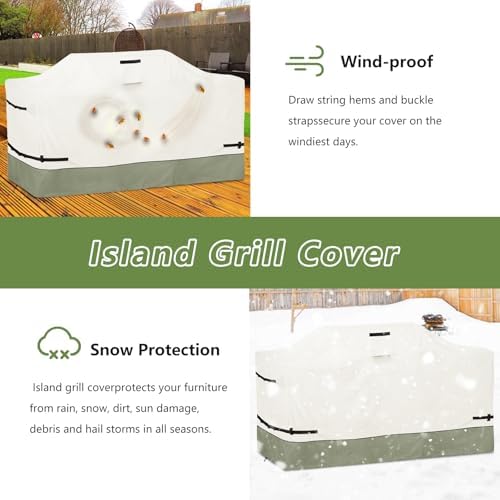 86 Inch Island Grill Cover - 600D Heavy Duty Waterproof All Weather Protection Outdoor Cover,Beige&Grayish Green - Image 6