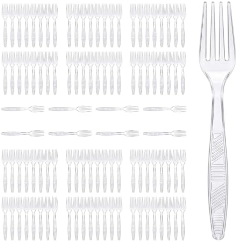 Clear Plastic Forks Heavy Duty, Disposable Party Supplies 104 PCS by FUEVING