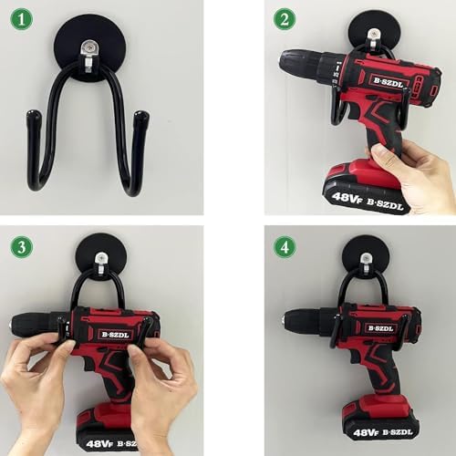 4 Pack Strong Garage Magnetic Hooks, Power Tool Organizer Rack, Heavy Duty Storage Utility Magnet Hooks for Power Drill,Garden Tools, Hose,Pegboard,Garage, Workshop for Indoor & Outdoor Hanging - Image 4