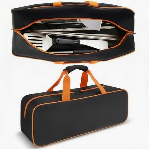 Grill Tool Storage Bag, 24" x 8" x 8" Large Capacity BBQ Accessory Storage, Heavy-Duty Utensil Grill Accessories Organizer Case Storage Compatible with Blackstone.Black (No Accessories) by Setmoi
