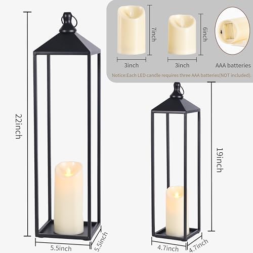 22'' 19'' Large Lanterns Decorative Outdoor Indoor, Set of 2 Candle Lantern - Image 2